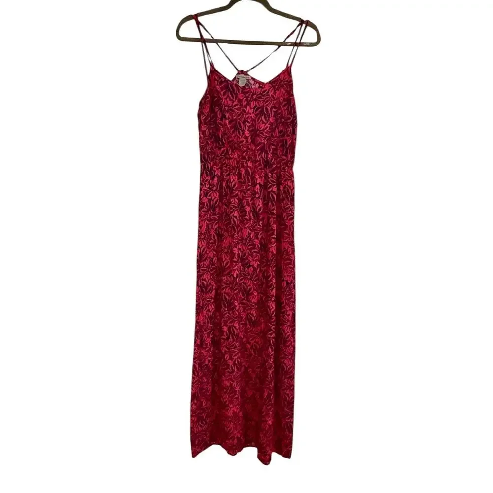 Charlotte Russe Pink and Black Leaf Print Maxi Dress.